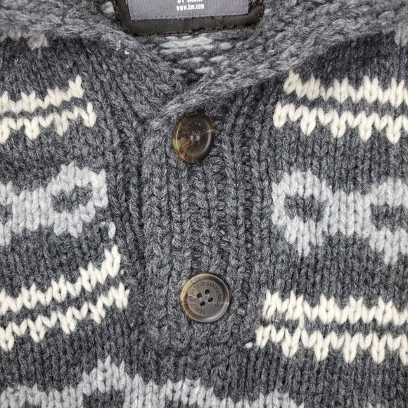 H&M LOGG Sweater Men Medium Gray White 1/4 Button Hand Knitted Pullover Wool - Picture 2 of 12